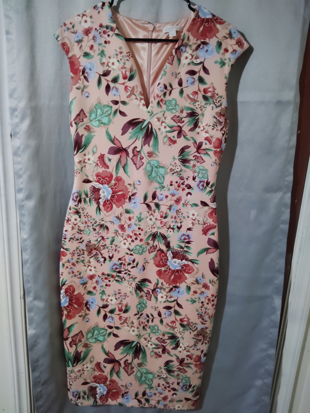 New York & Company Peach Floral Midi Dress
